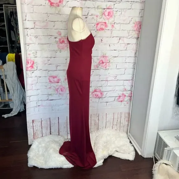 cranberry floor length dress Pink Puff Sleeve A-Line Embroidered Gown